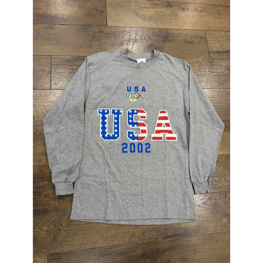 Vintage 2002 USA Olympics Long Sleeve Graphic Tee Medium Grey